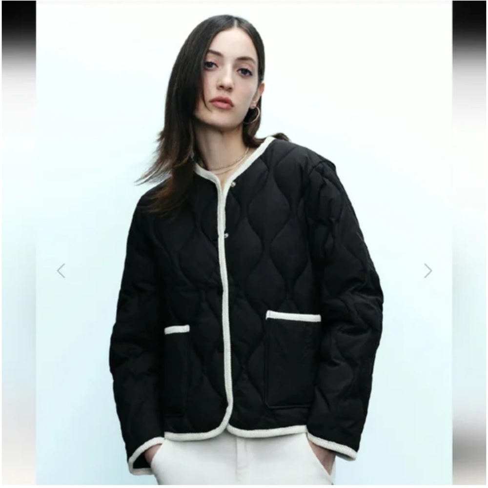 Urban Revivo women contrast trim down jacket black capsule minimal size L
